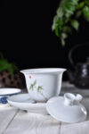 "Bamboo on White" Gaiwan and Tea Boat for Elegant Gong Fu Tea Brewing