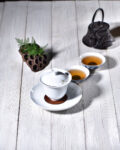 "Bamboo on White" Gaiwan and Tea Boat for Elegant Gong Fu Tea Brewing