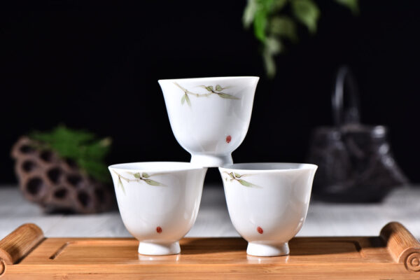 "Bamboo on White" Cups for Tea * Set of 4