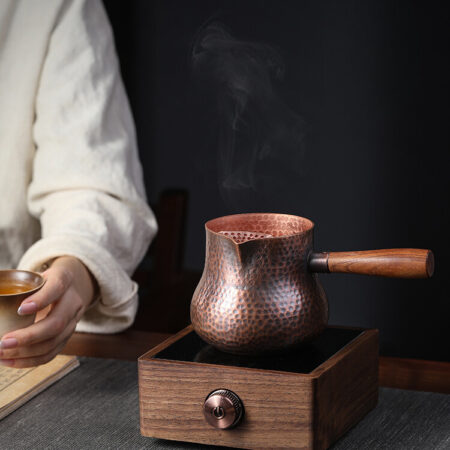 Handmade Copper Teapot with Tea Infuser for Tea Brewing and Electric Ceramic Cooktop from Northwest Gansu, China